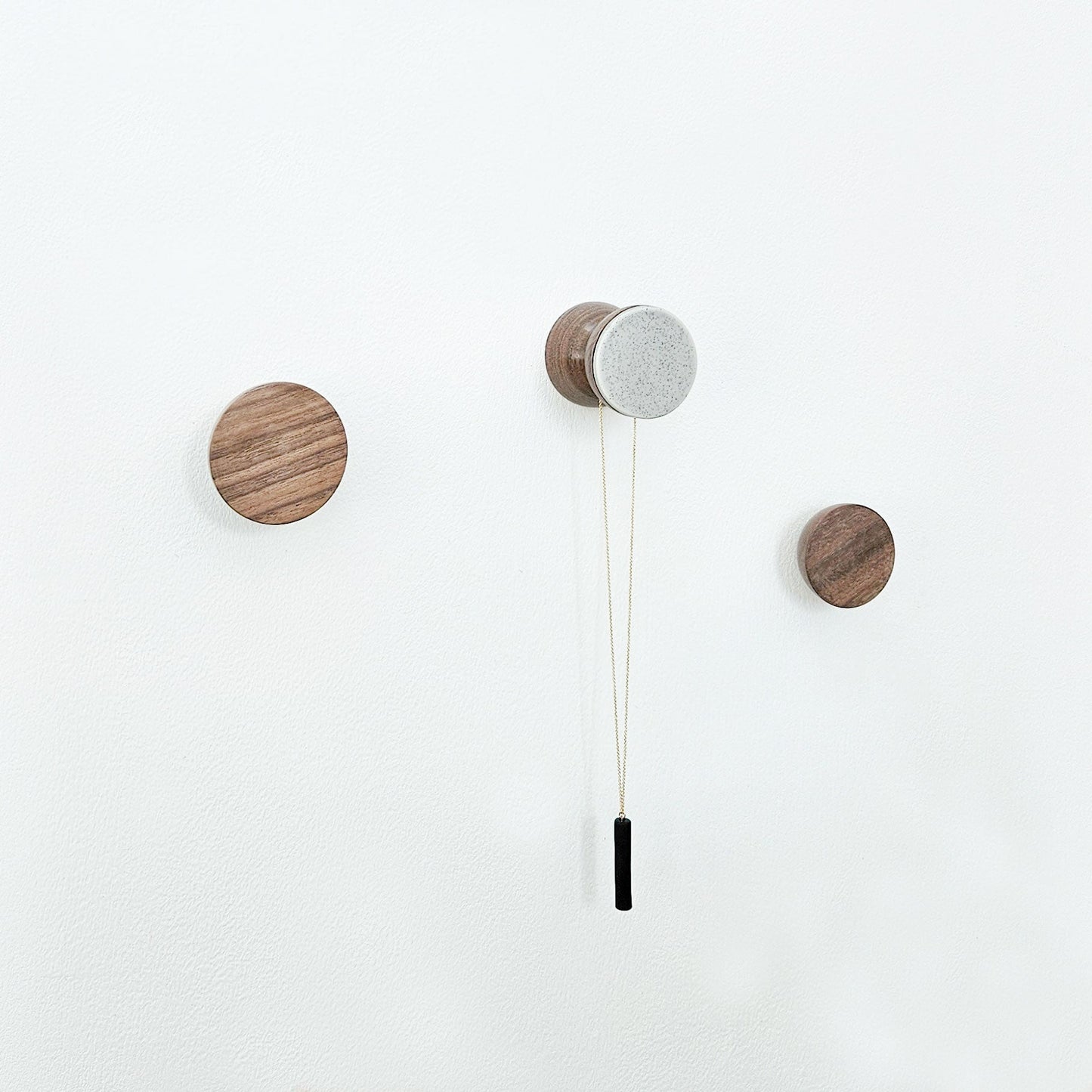 Geometric Walnut Wood & Ceramic Wall Mounted Coat Hook / Knob - Speckled Grey-1