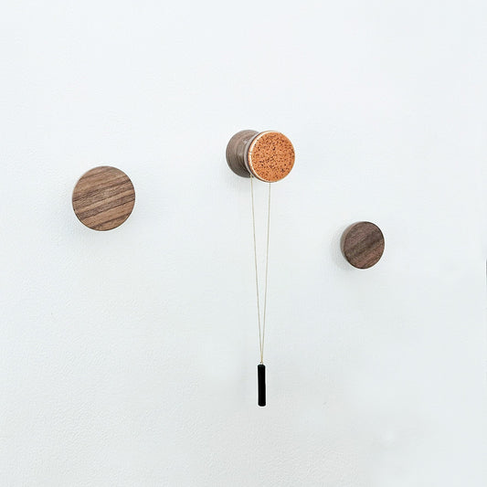 Geometric Walnut Wood & Ceramic Wall Mounted Coat Hook / Knob - Terracotta Orange Specks-1