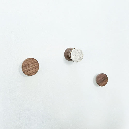 Geometric Walnut Wood & Ceramic Wall Mounted Coat Hook / Knob - Speckled White-1