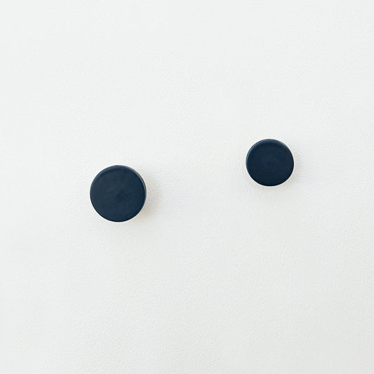 Round Walnut Wood & Ceramic Wall Mounted Coat Hook / Knob - Dark Blue-1