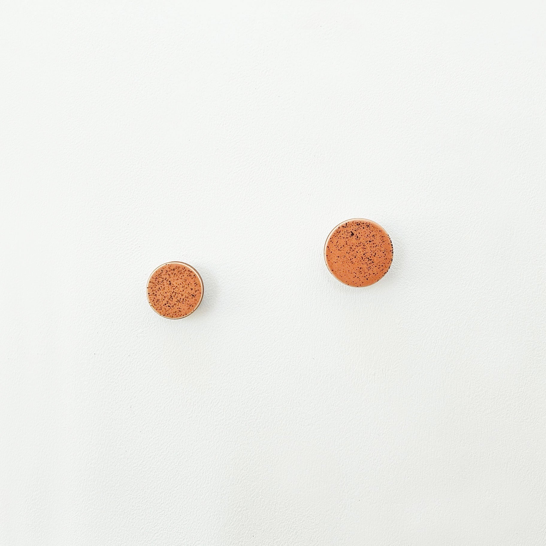 Round Walnut Wood & Ceramic Wall Mounted Coat Hook / Knob - Terracotta Orange Specks-1