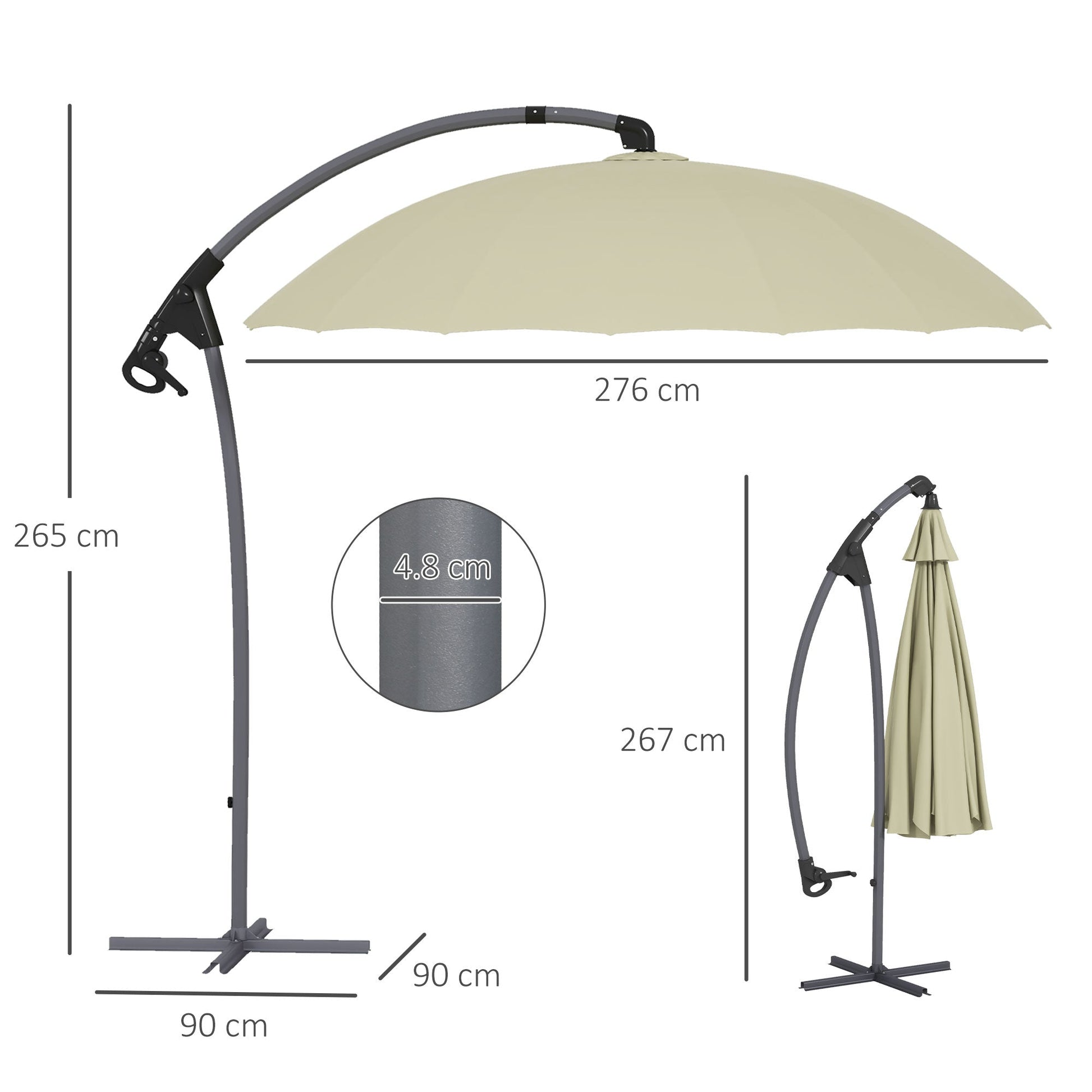 2.7m Cantilever Garden Parasol with Cross Base - Beige-2